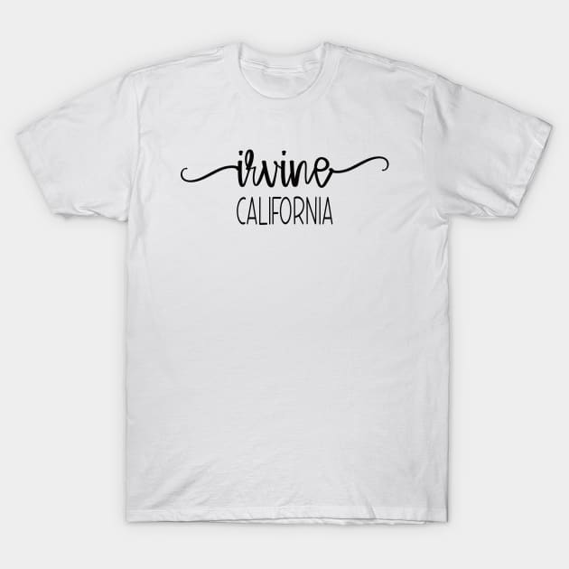 Black Minimalist Calligraphy Irvine California T-Shirt by Inspire Enclave